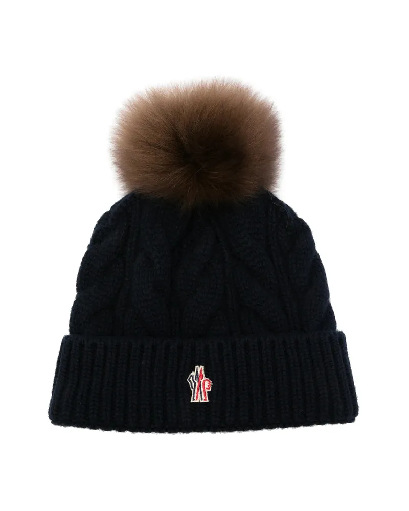 Moncler Cable-knit Pompom Beanie Hat Blue