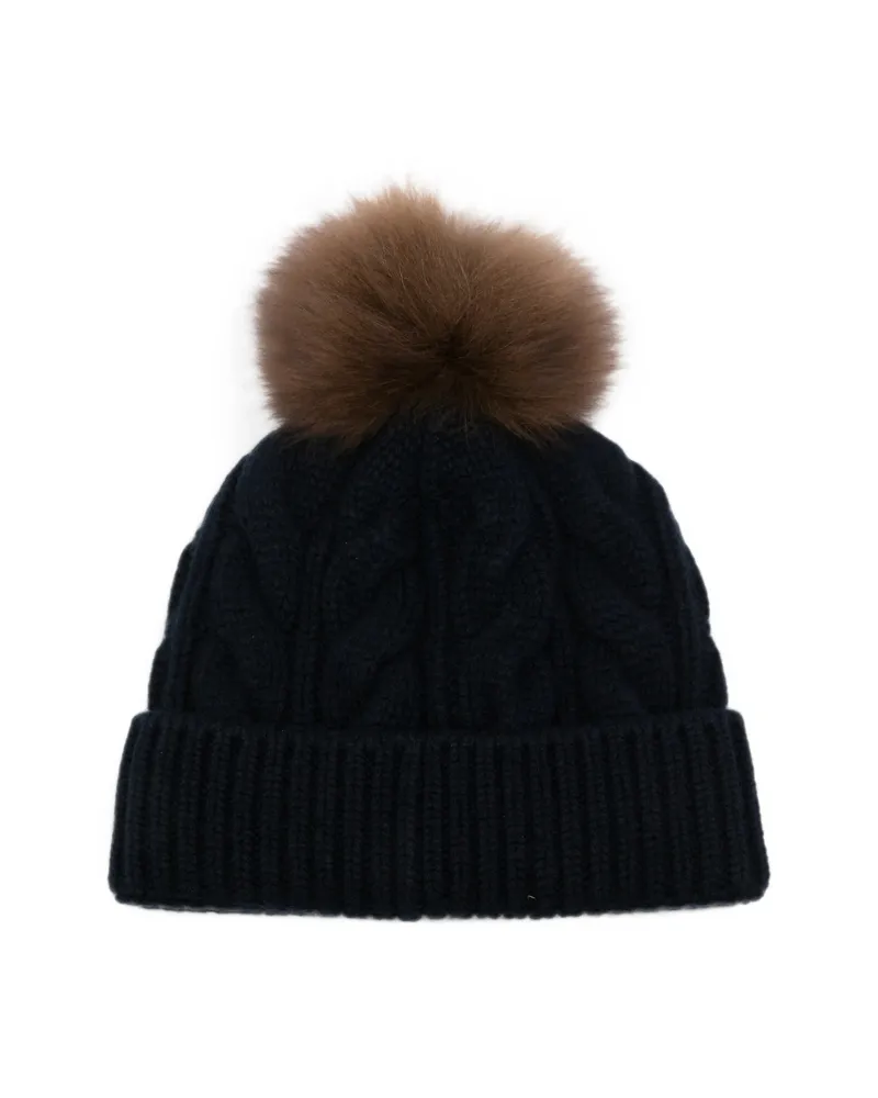 Moncler Cable-knit Pompom Beanie Hat Blue