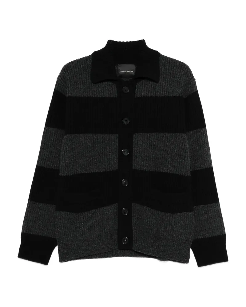 Roberto Collina Striped Shirt Jacket Black