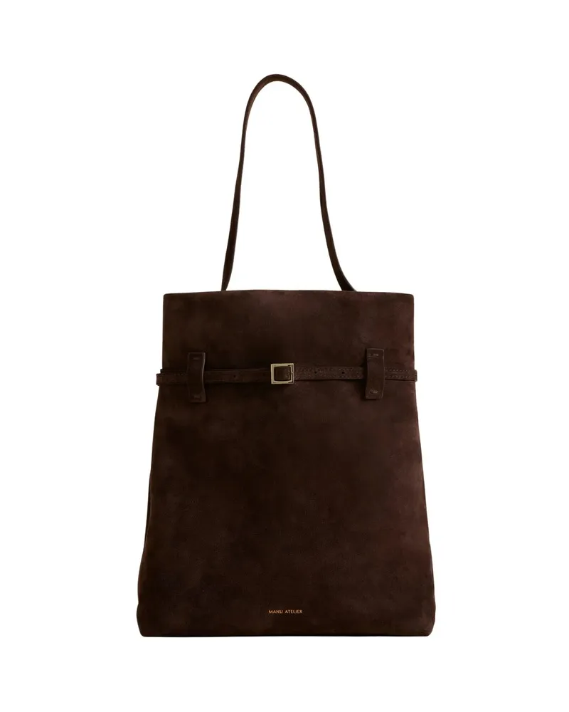 Manu Atelier Tote Du Jour Suede Buckle-fastening Tote Bag Brown