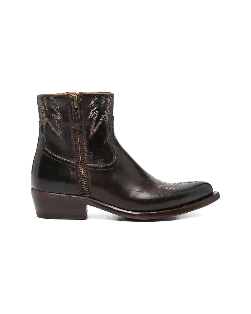 ERALDO Embroidered Leather Ankle Boots Brown