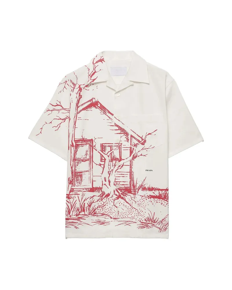 Prada Printed Bowling Shirt White