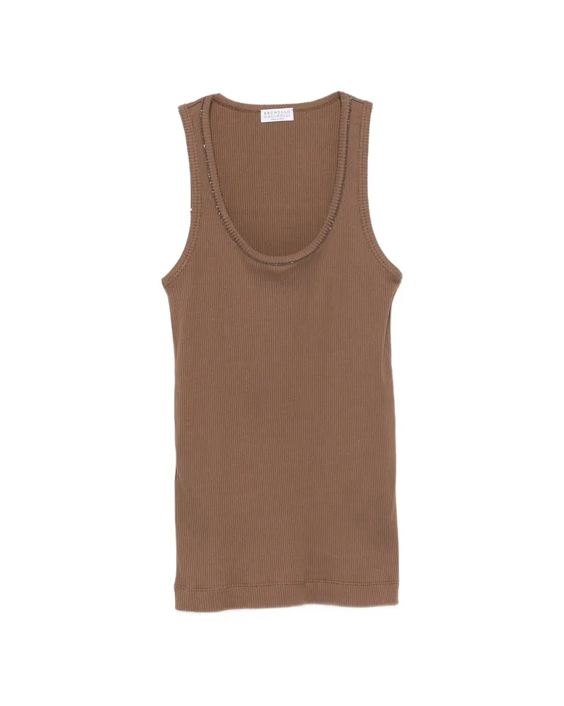 Brunello Cucinelli Ribbed-knit Monili-chain Tank Top Brown