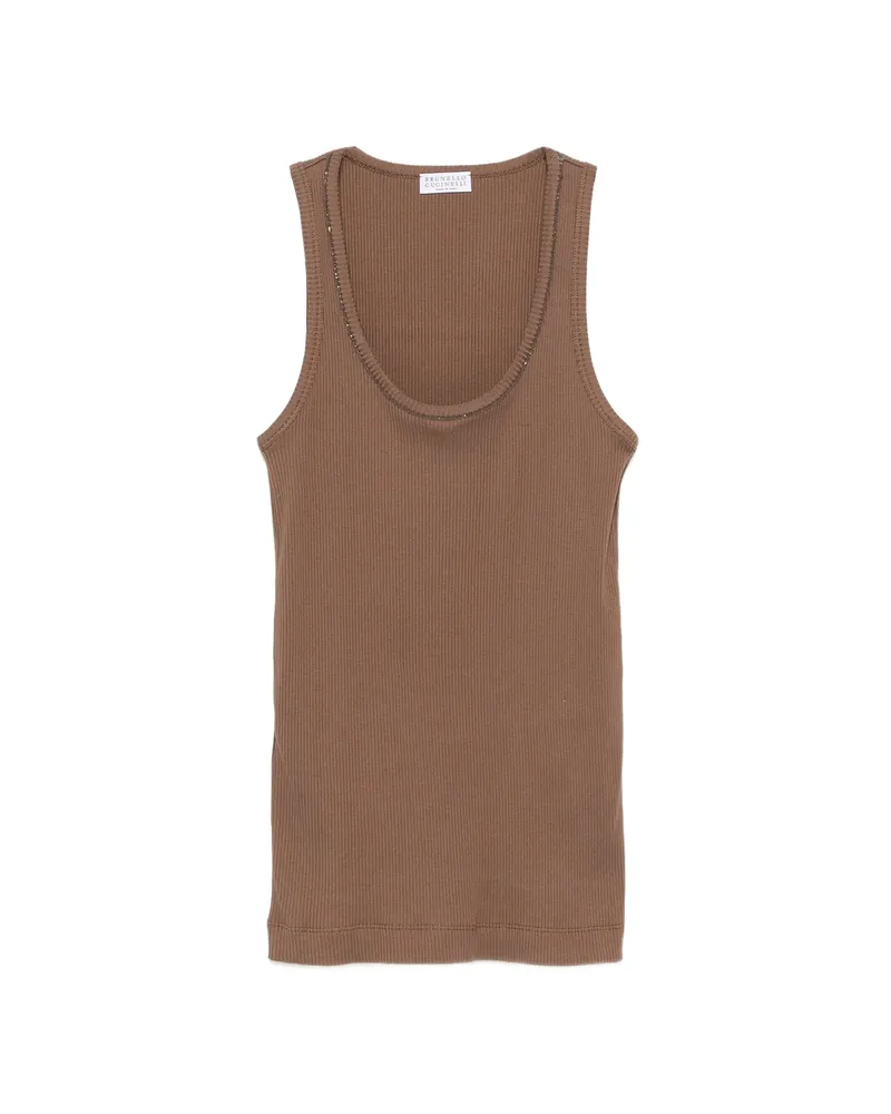 Brunello Cucinelli Ribbed-knit Monili-chain Tank Top Brown
