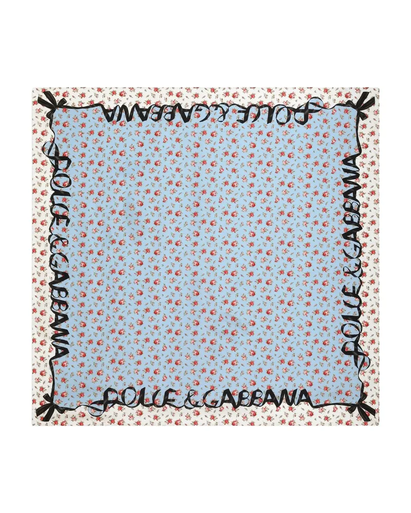 Dolce & Gabbana Floral-print Ribbon Scarf Blue