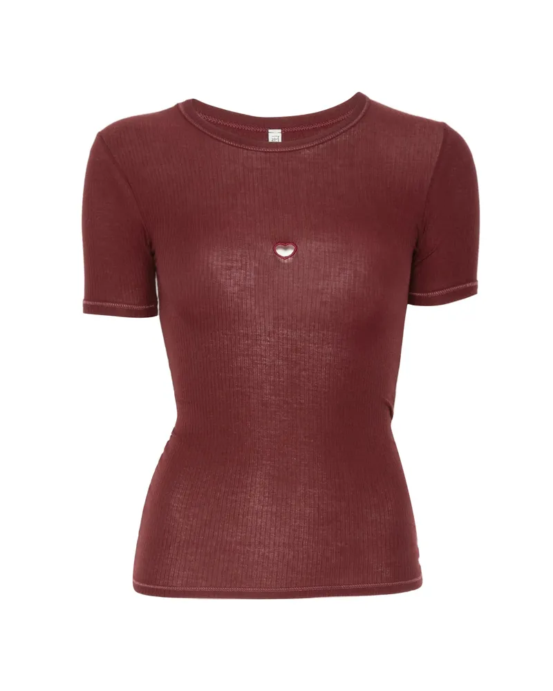 Baserange Heart-cutout Ribbed T-shirt Red