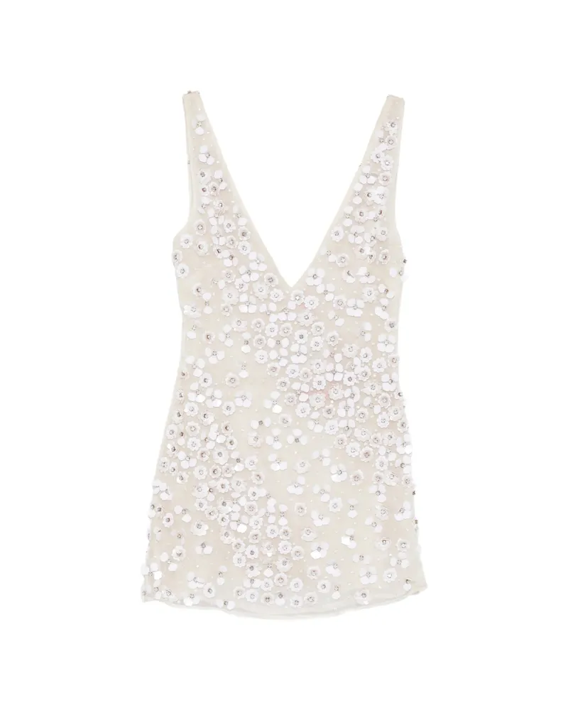 Cult Gaia Sequin Floral Mini Dress Neutrals