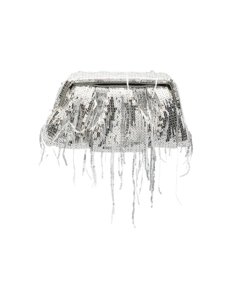THEMOIRÈ Athena Sequin-embellished Fringed Clutch Bag Silver