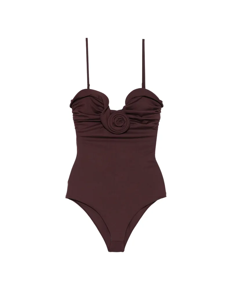 Magda Butrym Ruffled Flower-appliqué Swimsuit Red