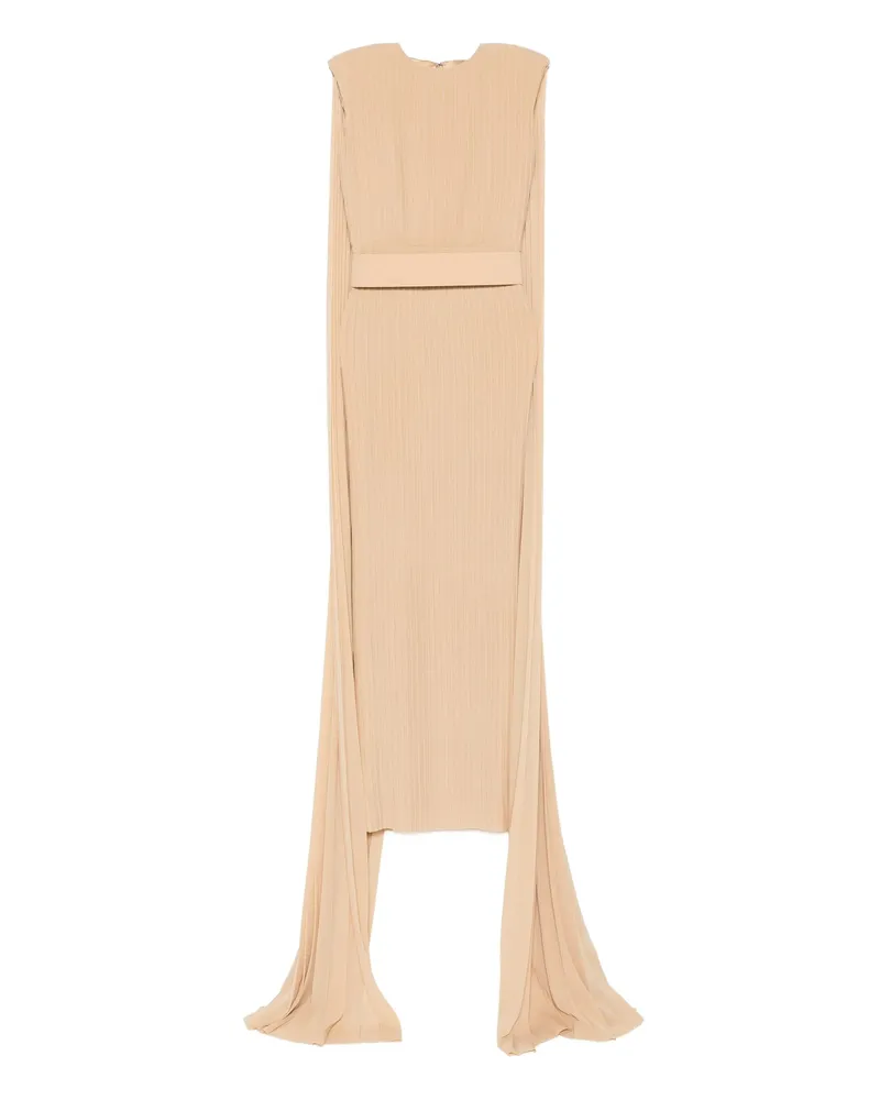 Solace London Pleated Cape Maxi Dress Neutrals