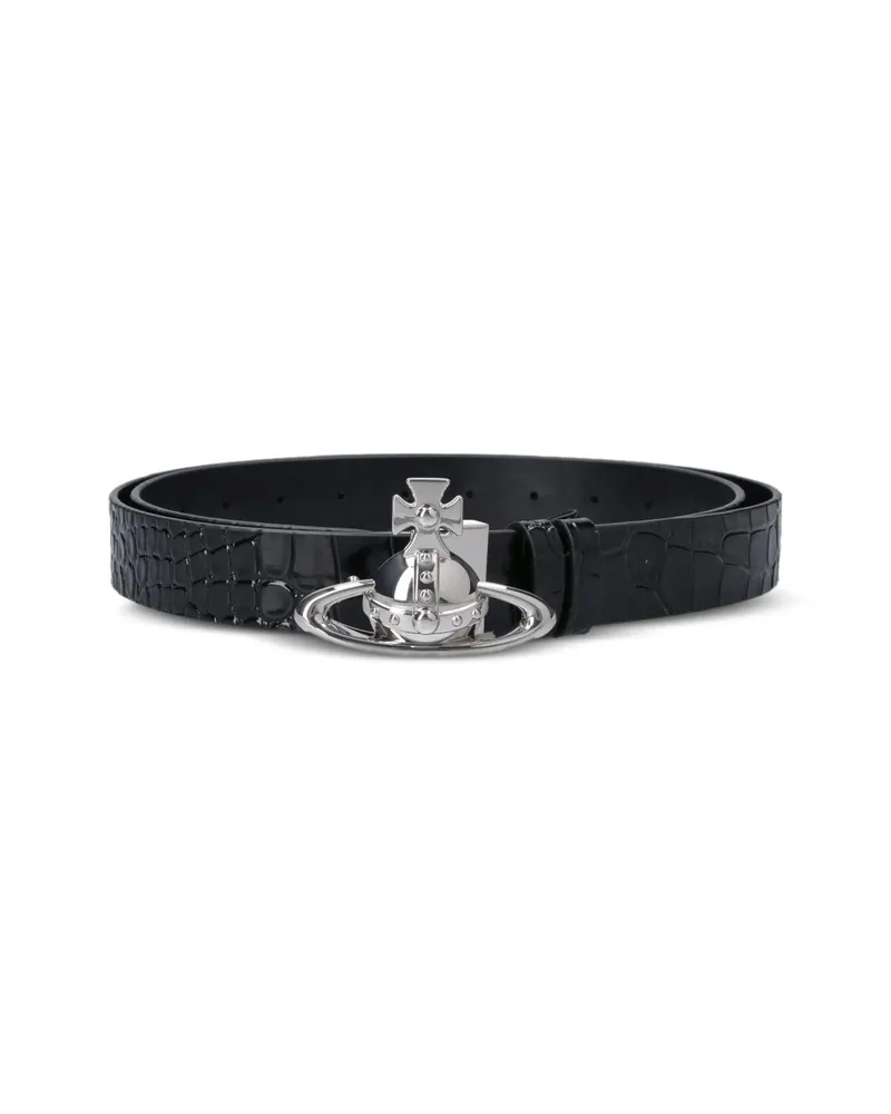 Vivienne Westwood Orb-plaque Croc-effect Belt Black