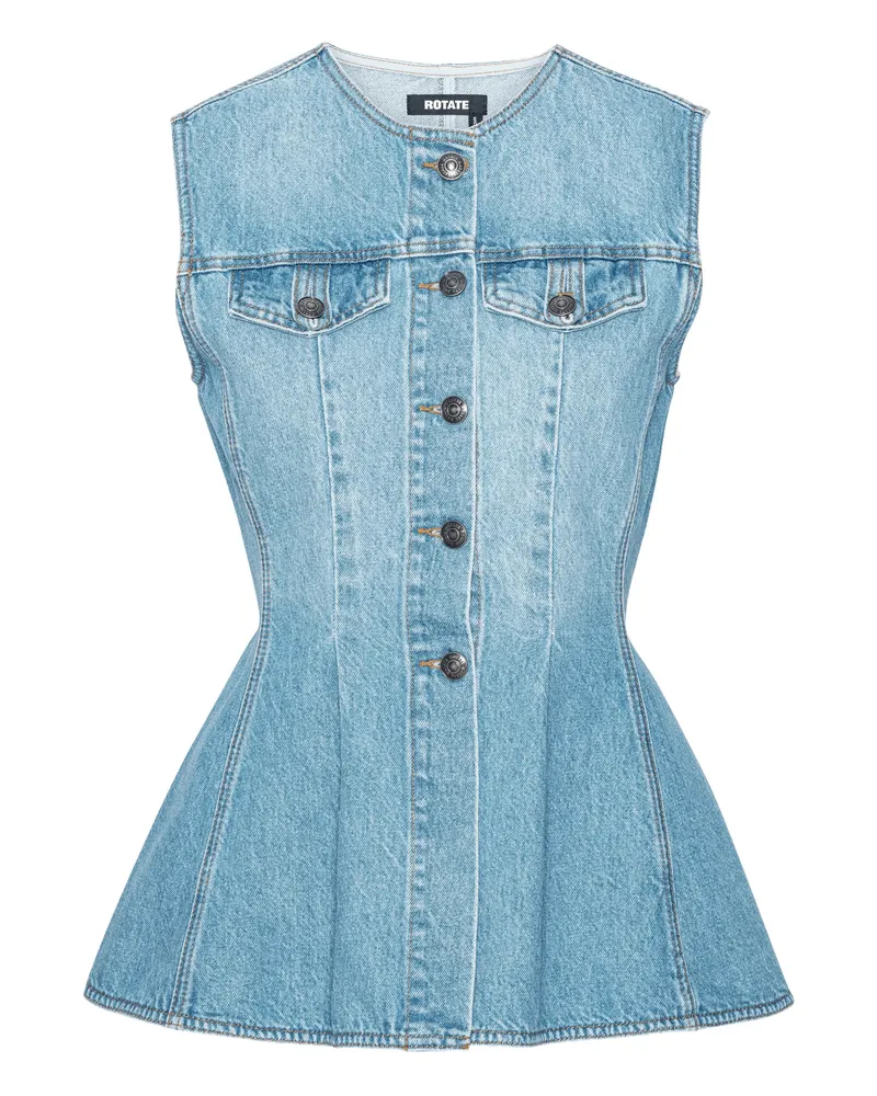 ROTATE Birger Christensen Flared Denim Top Blue
