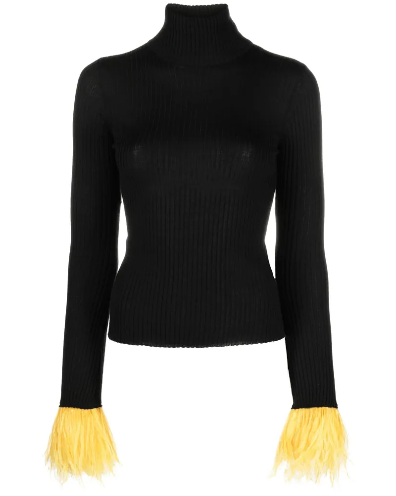 La DoubleJ Feather-cuff Ribbed-knit Jumper Black
