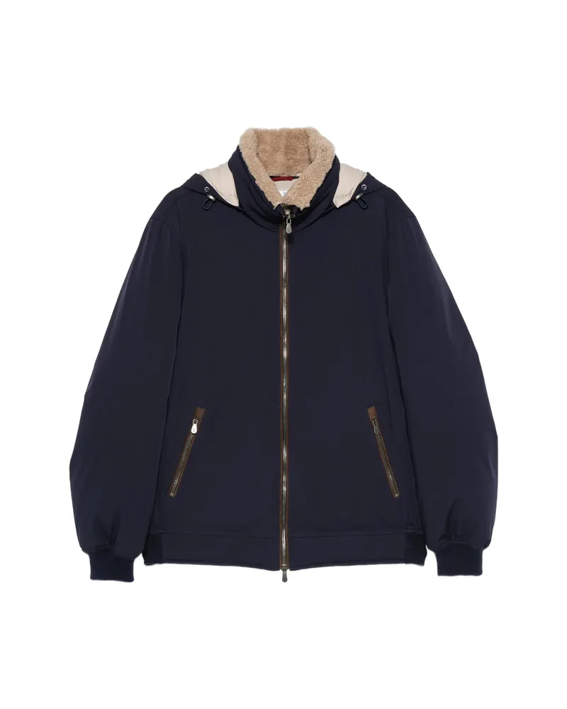 Brunello Cucinelli Shearling-collar Hooded Jacket Blue