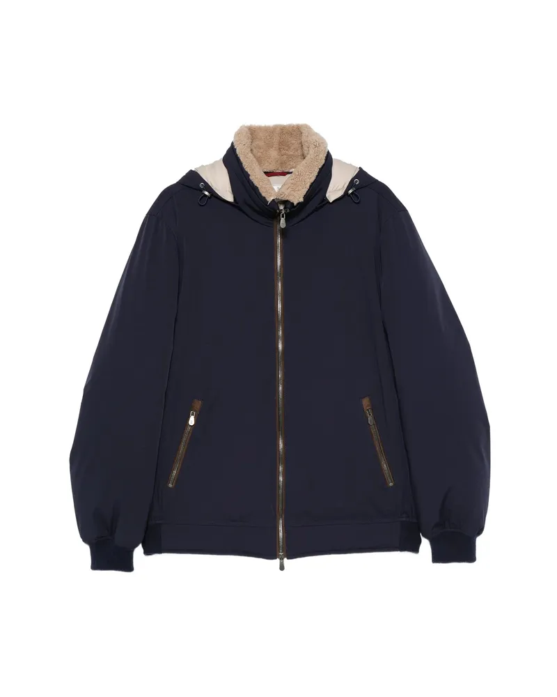 Brunello Cucinelli Shearling-collar Hooded Jacket Blue
