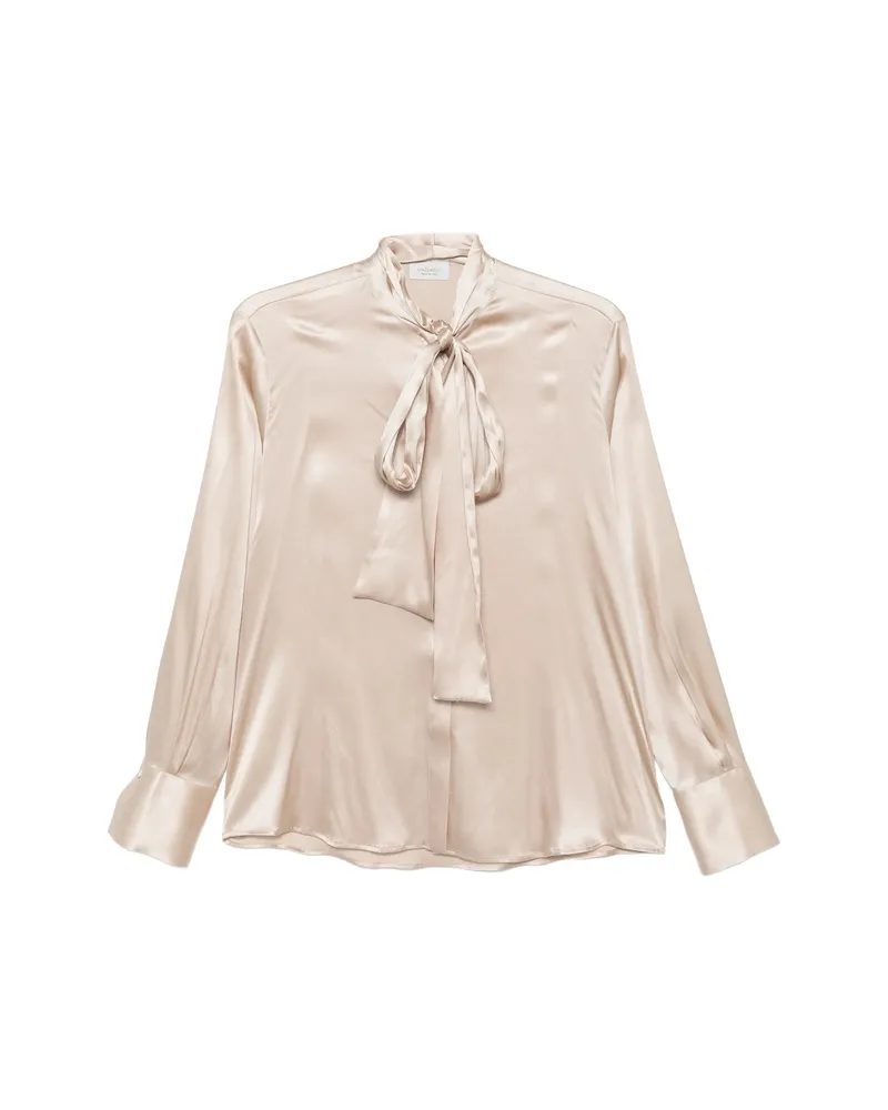 MAZZARELLI Pussy-bow Satin Blouse Neutrals