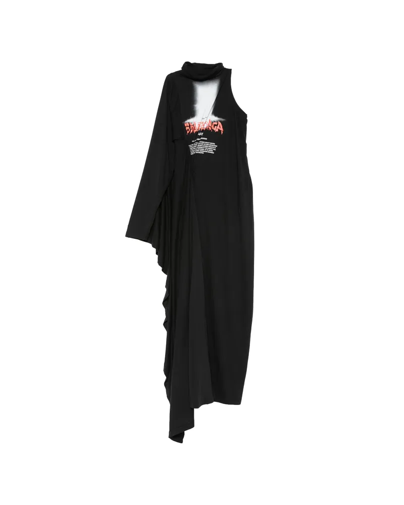 Balenciaga One-shoulder Graphic-print Maxi Dress Black