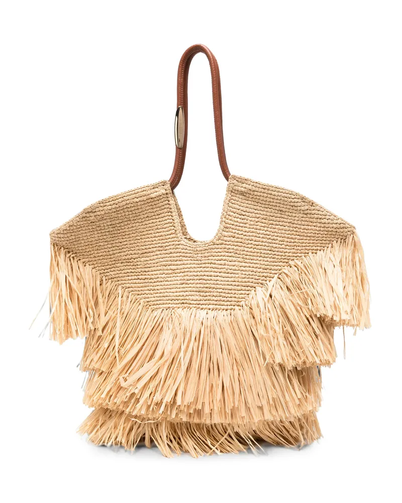 Zimmermann Medium Goldentime Fringed Tote Bag Neutrals