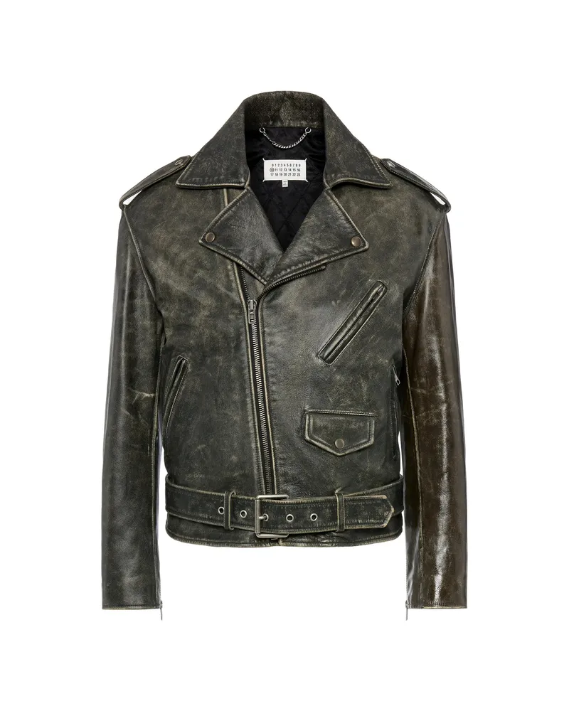 Maison Margiela Distressed Leather Biker Jacket Black