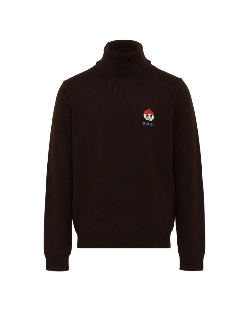 Gucci Embroidered Roll-neck Sweater Brown