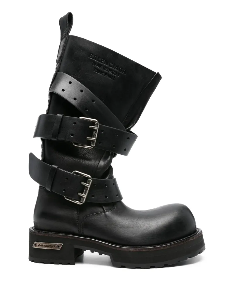 Balenciaga Venom Buckle-strap Leather Boots Black