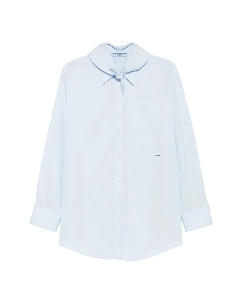 Prada Twist-detail Logo-patch Shirt Blue