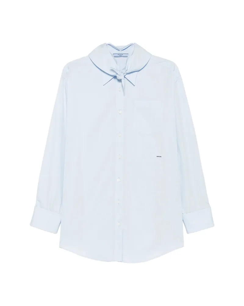 Prada Twist-detail Logo-patch Shirt Blue