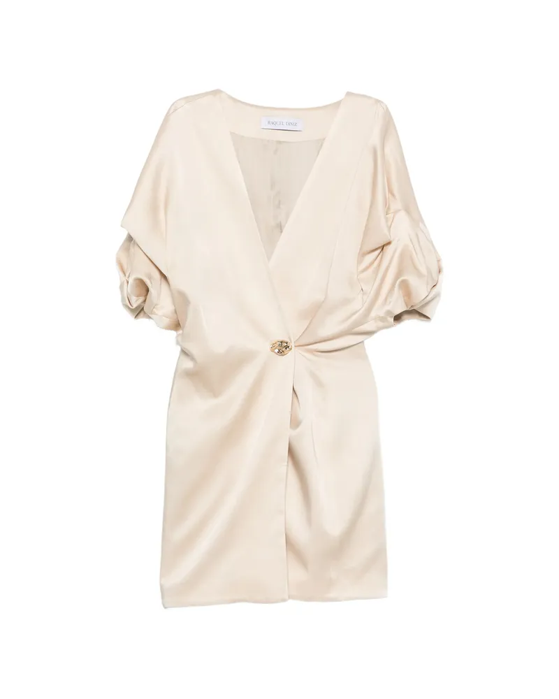 Raquel Diniz Anastasia Button-detail V-neck Mini Dress Neutrals