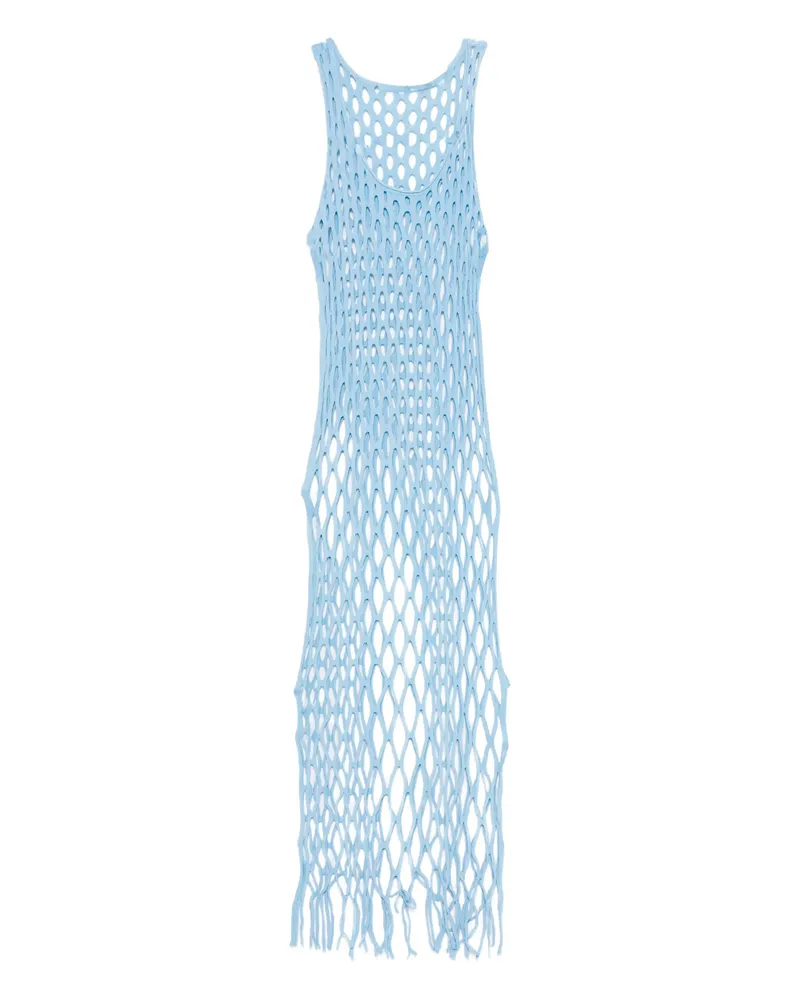 Christopher Esber Open Knit Fringed Dress Blue