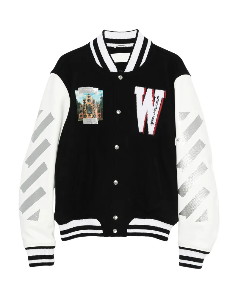 OFF-WHITE Appliqué Diag-stripe Varsity Jacket Black