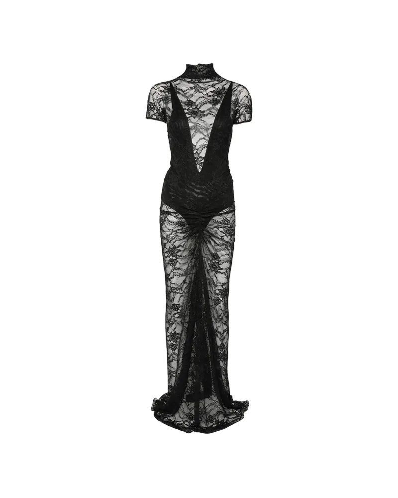 ANDAMANE Palma Lace-overlay Ruched-detail Maxi Dress Black
