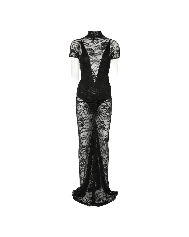 ANDAMANE Palma Lace-overlay Ruched-detail Maxi Dress Black