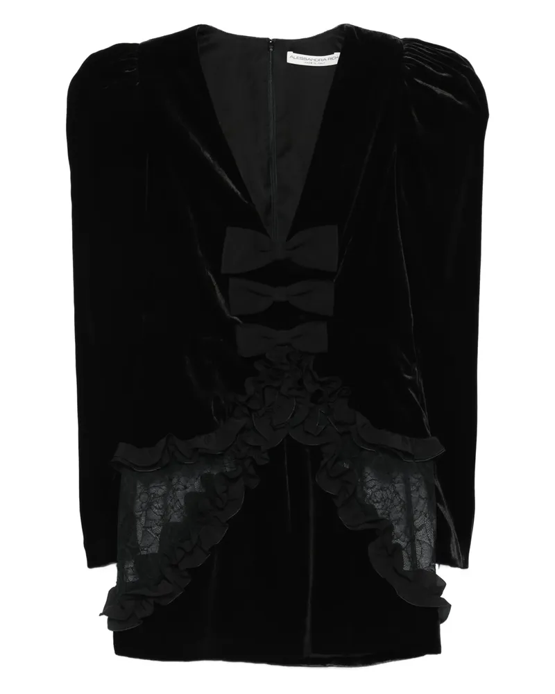 Alessandra Rich Bow-detailed Velvet Mini Dress Black