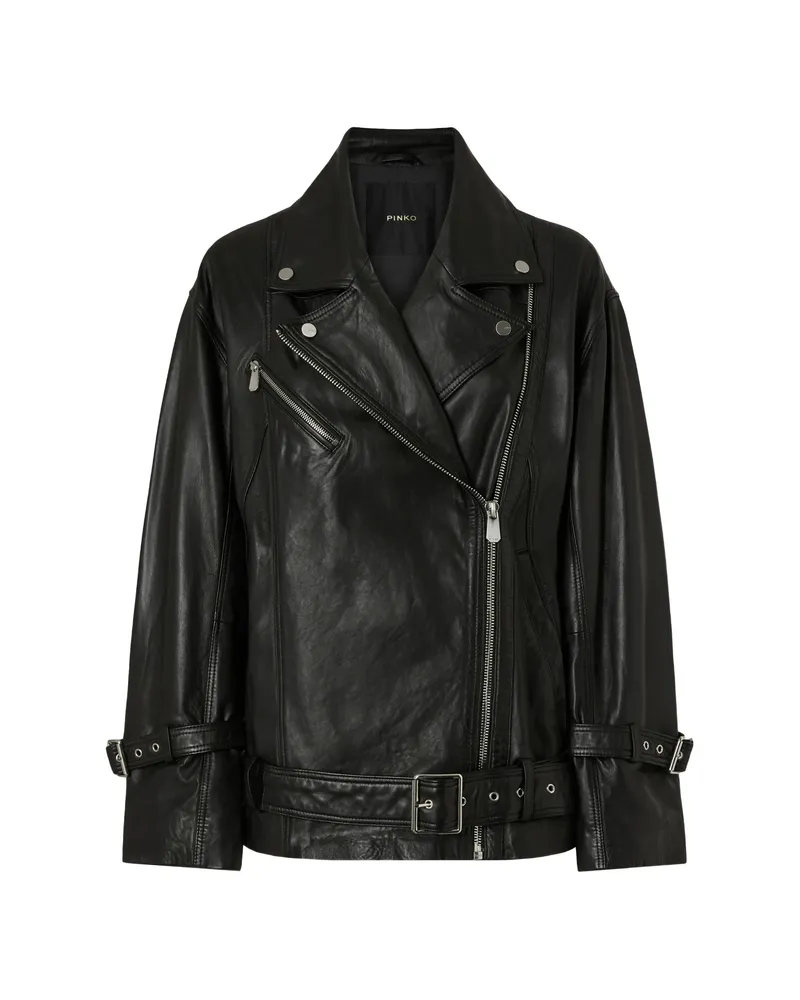 Pinko Buckle-belted Leather Jacket Black