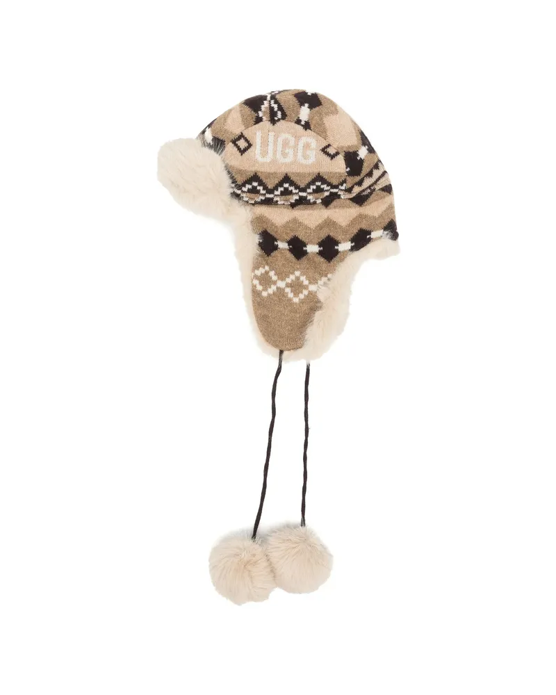 UGG Fair Isle Faux-fur Hat Neutrals
