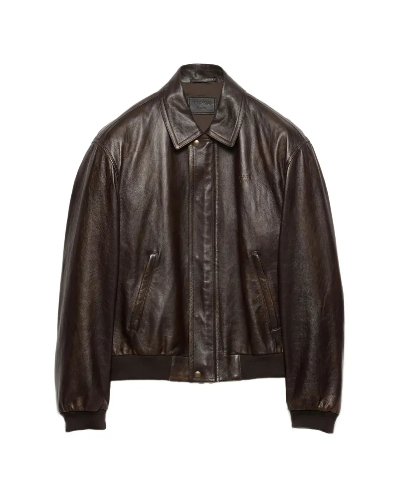 Prada Nappa Leather Bomber Jacket Brown