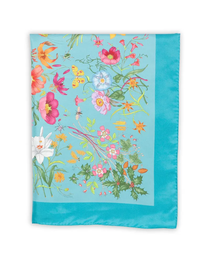 Gucci Flora Print Scarf Blue