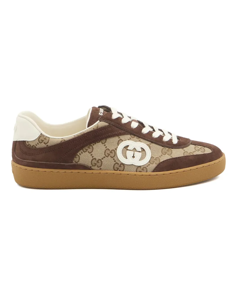 Gucci Logo-plaque Leather-panel Sneakers Neutrals