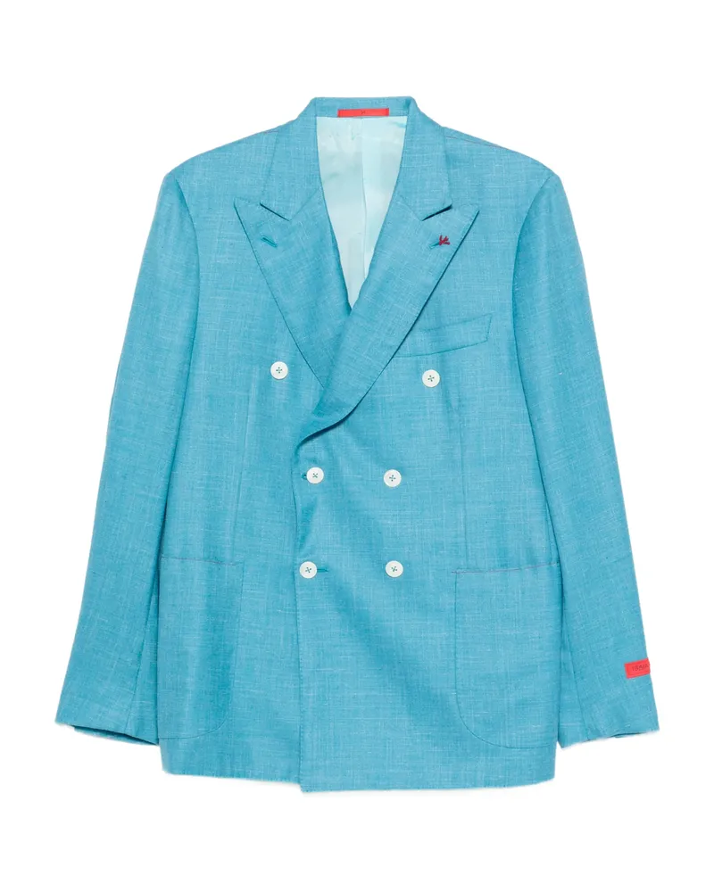 Isaia Double-breasted Blazer Blue