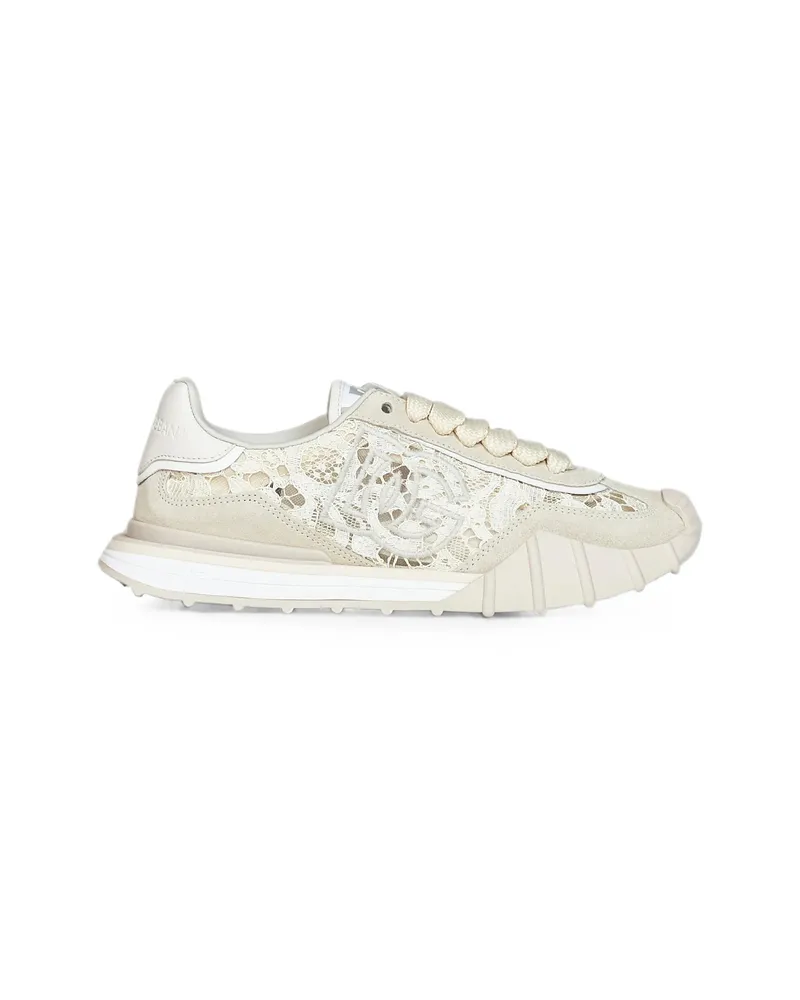 Dolce & Gabbana Lace-panelled Suede Sneakers Neutrals