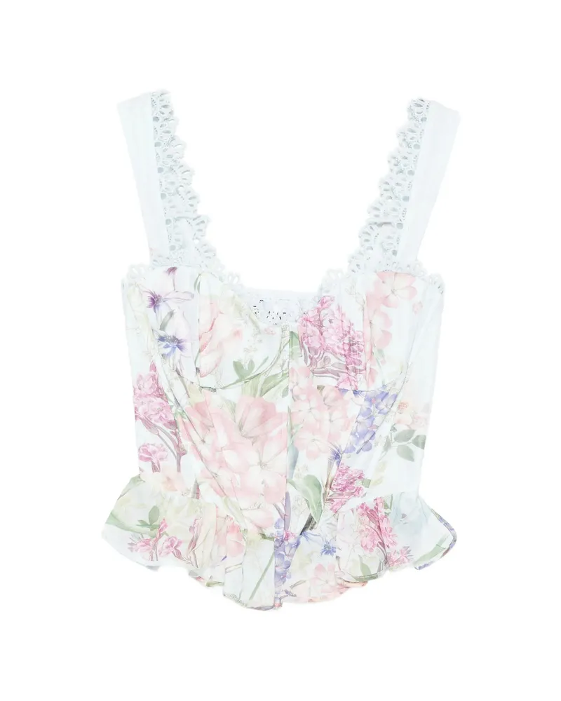 Charo Ruiz Floret Lace Floral Top Blue