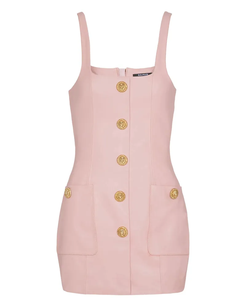 Balmain Button-embellished Leather Mini Dress Pink
