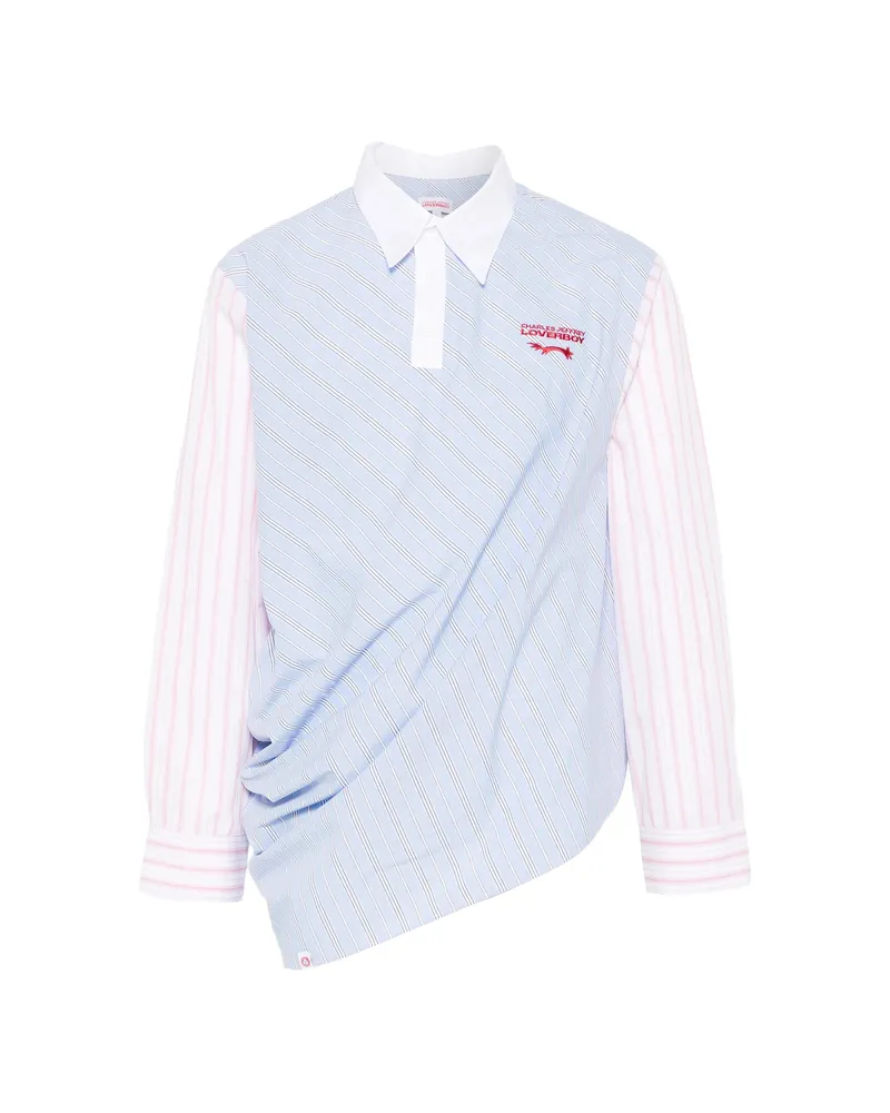 Charles Jeffrey Loverboy Topsy Turvy Striped Panelled Shirt Blue