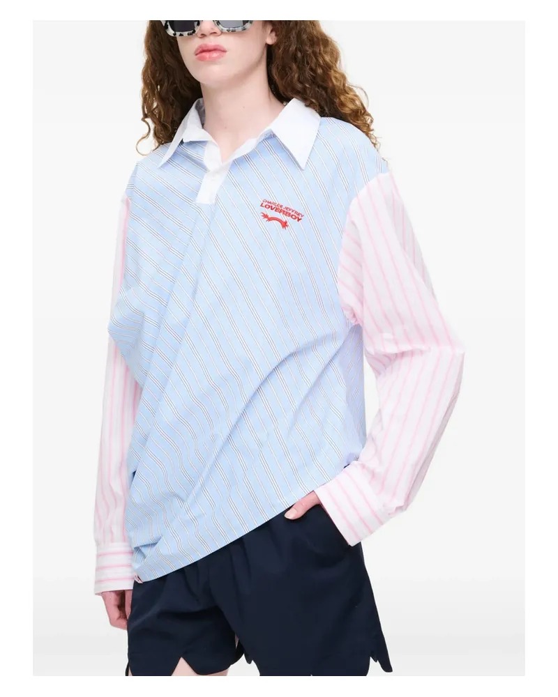 Charles Jeffrey Loverboy Topsy Turvy Striped Panelled Shirt Blue