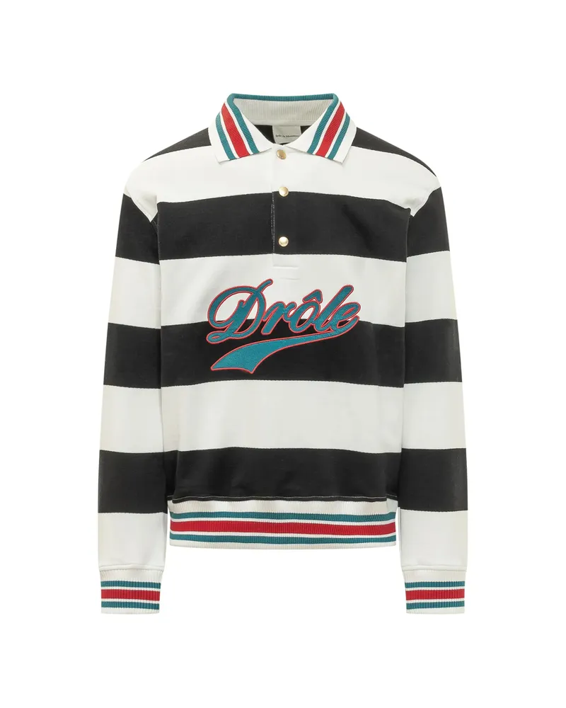 Drôle de Monsieur Drôle Embroidered Striped Polo Shirt White