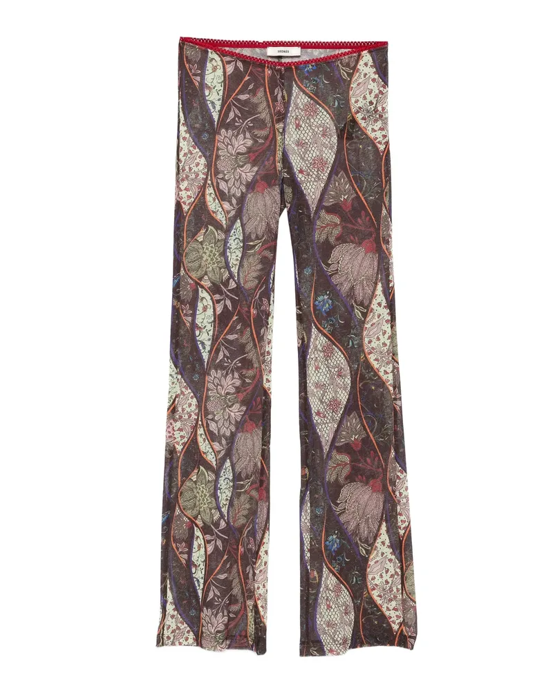 SIEDRES Floral-pattern Flared Trousers Brown