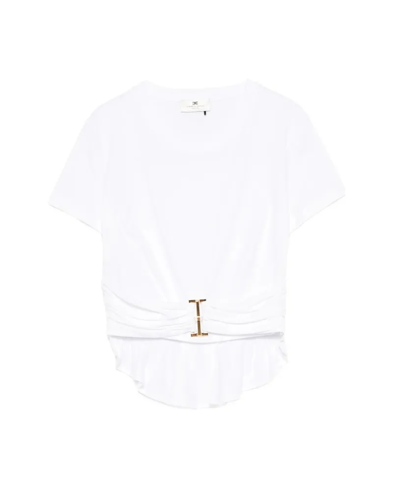 Elisabetta Franchi Ruched-waist Cotton T-shirt White