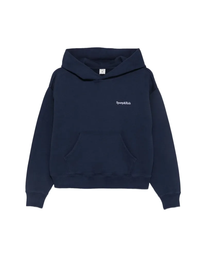 SPORTY & RICH Logo-embroidered Pouch-pocket Hoodie Blue