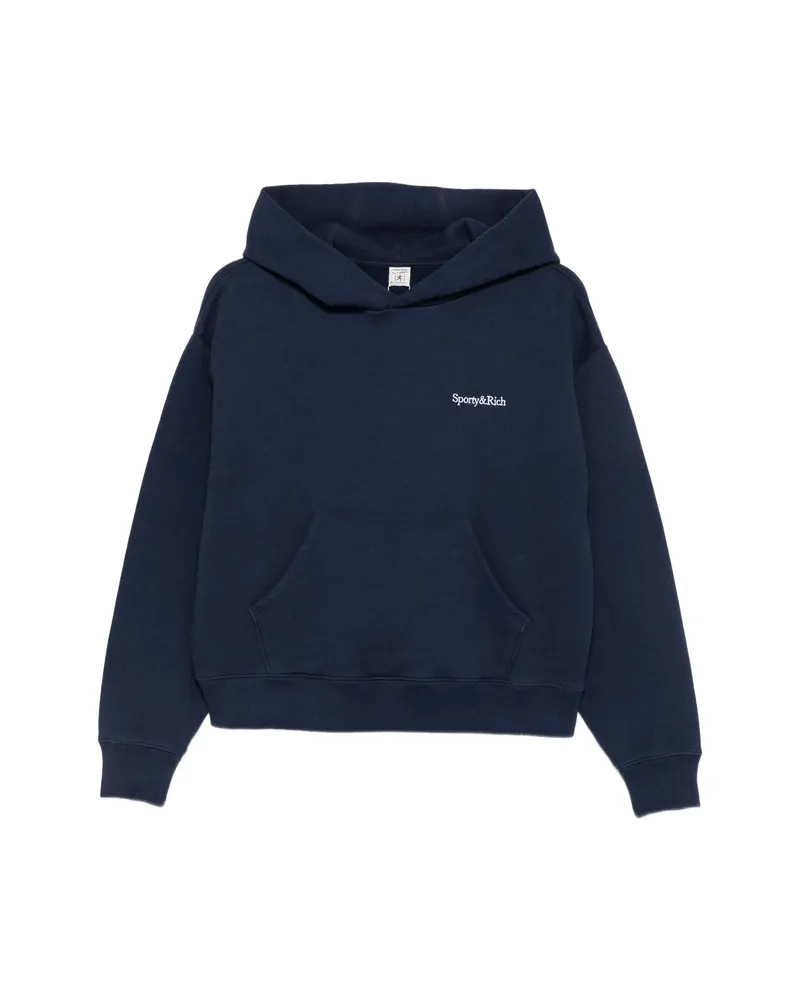 SPORTY & RICH Logo-embroidered Pouch-pocket Hoodie Blue