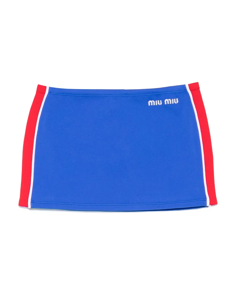 Miu Miu Logo Stripe Mini Skirt Blue